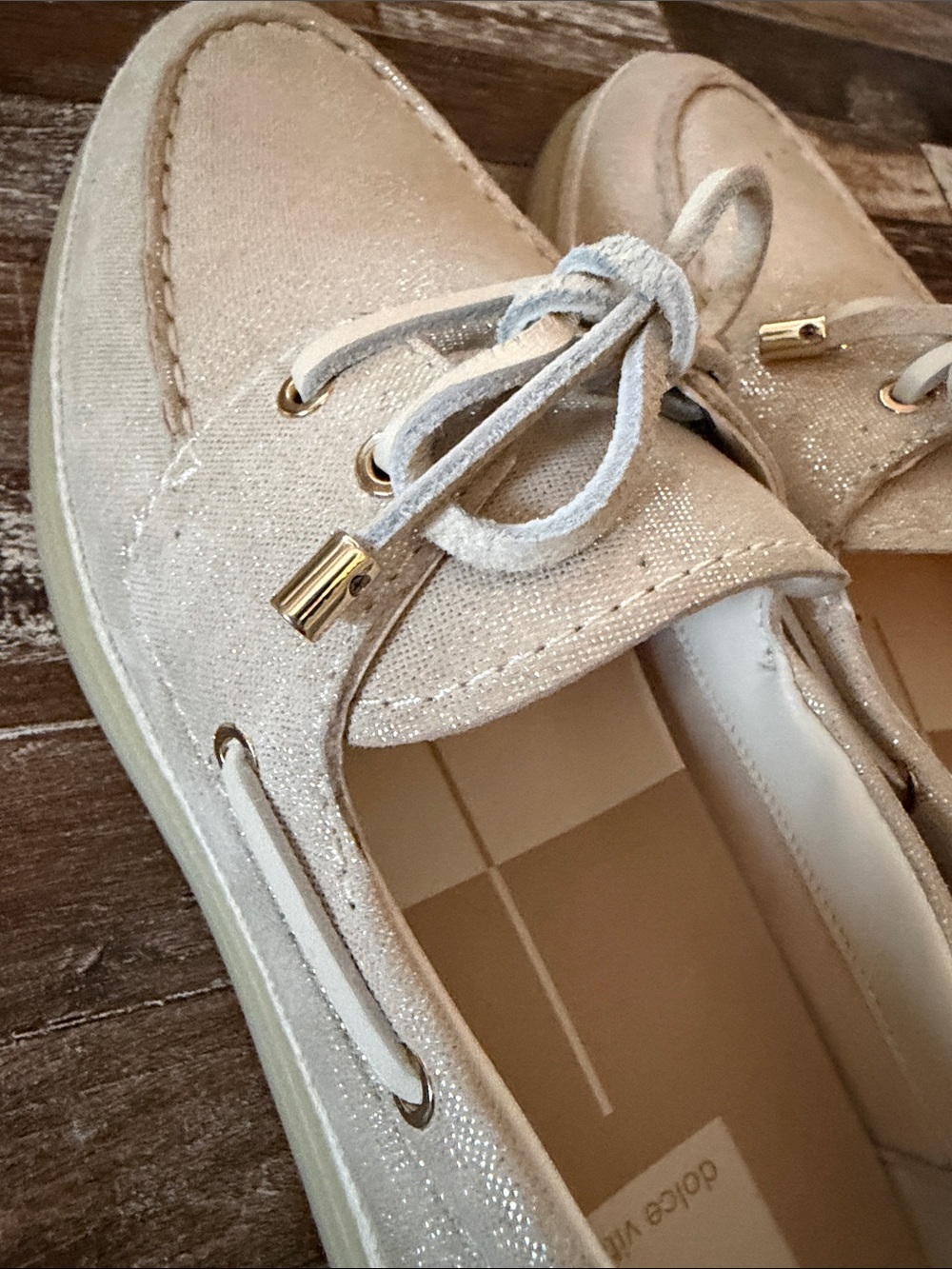 Dolce Vita Beige Canvas Moc-Toe Boat Loafers - Picture 5 of 6